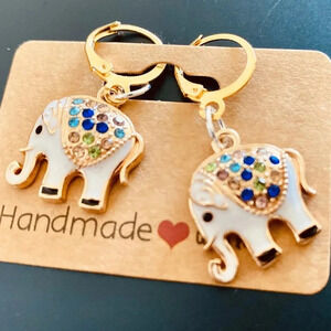 Cute and Colorful Sparkly White elephant Rhinestone Women's Fashion earrings